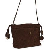 Chanel CC Drawstring Clutch Bag with Leather Strap Dark Brown Suede Gold Hardware - Thumbnail View 2