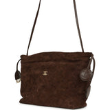 Chanel CC Drawstring Clutch Bag with Leather Strap Dark Brown Suede Gold Hardware - Thumbnail View 6