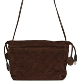 Chanel CC Drawstring Clutch Bag with Leather Strap Dark Brown Suede Gold Hardware - Thumbnail View 4