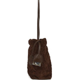 Chanel CC Drawstring Clutch Bag with Leather Strap Dark Brown Suede Gold Hardware - Thumbnail View 5