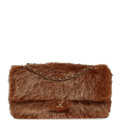 Chanel Maxi "Souplissimo" Small Flap Bag Brown Shearling Lambskin Gold Hardware