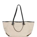 Chanel Large CC Shopping Tote Bag Ecru Canvas, Black Calfskin Gold Hardware - Thumbnail View 1