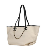 Chanel Large CC Shopping Tote Bag Ecru Canvas, Black Calfskin Gold Hardware - Thumbnail View 5