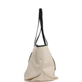 Chanel Large CC Shopping Tote Bag Ecru Canvas, Black Calfskin Gold Hardware - Thumbnail View 3