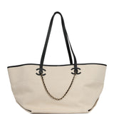 Chanel Large CC Shopping Tote Bag Ecru Canvas, Black Calfskin Gold Hardware - Thumbnail View 4