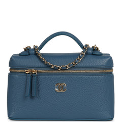Chanel "Supple" Top Handle Long Vanity Case with Chain  Dark Blue Grained Calfskin Gold Hardware