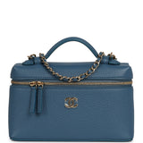 Chanel "Supple" Top Handle Long Vanity Case with Chain  Dark Blue Grained Calfskin Gold Hardware - Thumbnail View 1