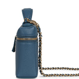 Chanel "Supple" Top Handle Long Vanity Case with Chain  Dark Blue Grained Calfskin Gold Hardware - Thumbnail View 3