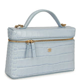 Chanel Top Handle Long Vanity Case with Chain Light Blue Croc Embossed Calfskin Gold Hardware - Thumbnail View 2