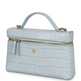 Chanel Top Handle Long Vanity Case with Chain Light Blue Croc Embossed Calfskin Gold Hardware - Thumbnail View 5
