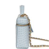 Chanel Top Handle Long Vanity Case with Chain Light Blue Croc Embossed Calfskin Gold Hardware - Thumbnail View 3