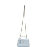 Chanel Top Handle Long Vanity Case with Chain Light Blue Croc Embossed Calfskin Gold Hardware - Thumbnail View 7