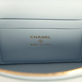 Chanel Top Handle Long Vanity Case with Chain Light Blue Croc Embossed Calfskin Gold Hardware - Thumbnail View 9