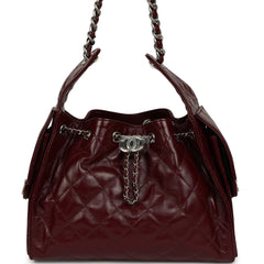 Chanel Small 25 Hobo Bag Dark Burgundy Shiny Lambskin Silver Hardware