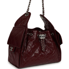 Chanel Small 25 Hobo Bag Dark Burgundy Shiny Lambskin Silver Hardware