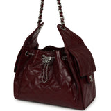 Chanel Small 25 Hobo Bag Dark Burgundy Shiny Lambskin Silver Hardware - Thumbnail View 5