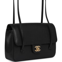 Chanel Small Preppy Coco Flap Bag Black Shiny Caviar Brushed Gold Hardware