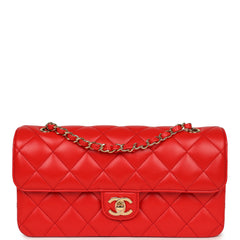 Chanel Medium East West Flap Bag Red Lambskin Gold Hardware