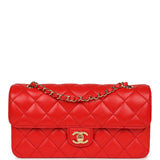 Chanel Medium East West Flap Bag Red Lambskin Gold Hardware - Thumbnail View 1