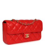 Chanel Medium East West Flap Bag Red Lambskin Gold Hardware - Thumbnail View 2