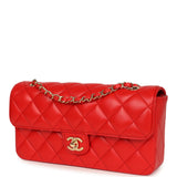 Chanel Medium East West Flap Bag Red Lambskin Gold Hardware - Thumbnail View 5