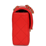 Chanel Medium East West Flap Bag Red Lambskin Gold Hardware - Thumbnail View 3