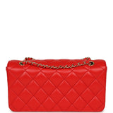 Chanel Medium East West Flap Bag Red Lambskin Gold Hardware - Thumbnail View 4