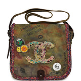 Pre-owned Chanel Small "On The Pavements" Messenger Bag Dark Khaki, Multicolor Graffiti Canvas Antique Silver Hardware - Thumbnail View 1