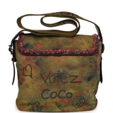 Pre-owned Chanel Small "On The Pavements" Messenger Bag Dark Khaki, Multicolor Graffiti Canvas Antique Silver Hardware - Thumbnail View 4