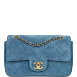 Chanel Mini "Souplissimo" Flap Bag Blue Suede Gold Hardware - Thumbnail View 1