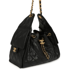 Pre-owned Chanel Mini 25 Hobo Bag Black Caviar Antique Gold Hardware