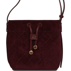 Chanel Small "CC Loop" Drawstring Bucket Bag with Leather Strap Dark Burgundy Suede, Calfskin Gold Hardware