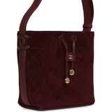 Chanel Small "CC Loop" Drawstring Bucket Bag with Leather Strap Dark Burgundy Suede, Calfskin Gold Hardware - Thumbnail View 2