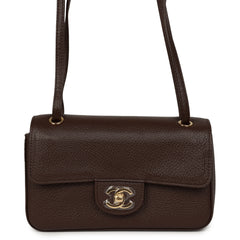 Chanel Mini "Souplissimo" Flap Bag Dark Brown Grained Calfskin Gold Hardware