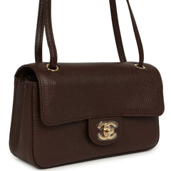 Chanel Mini "Souplissimo" Flap Bag Dark Brown Grained Calfskin Gold Hardware