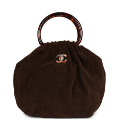Chanel Large Pouch Dark Brown Suede Tortoiseshell Hardware