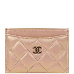 Chanel Classic Card Holder Wallet Light Pink Iridescent Calfskin Silver Hardware