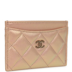 Chanel Classic Card Holder Wallet Light Pink Iridescent Calfskin Silver Hardware