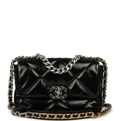 Chanel Medium 19 Flap Bag Black Shiny Crumpled Calfskin Mixed Metal Hardware