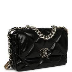 Chanel Medium 19 Flap Bag Black Shiny Crumpled Calfskin Mixed Metal Hardware