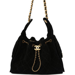 Pre-owned Chanel Small 25 Hobo Bag Black Suede Antique Gold Hardware