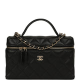 Chanel Top Handle Long Vanity Case with Chain Black Caviar Light Gold Hardware - Thumbnail View 1