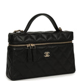 Chanel Top Handle Long Vanity Case with Chain Black Caviar Light Gold Hardware - Thumbnail View 2