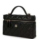 Chanel Top Handle Long Vanity Case with Chain Black Caviar Light Gold Hardware - Thumbnail View 5