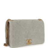 Chanel Medium Flap Bag Grey Shearling Antique Gold Hardware - Thumbnail View 2
