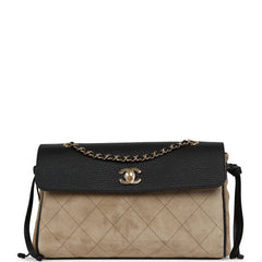 Chanel "Urban Essential" Flap Bag Dark Beige Suede, Black Calfskin Gold Hardware