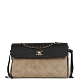 Chanel "Urban Essential" Flap Bag Dark Beige Suede, Black Calfskin Gold Hardware - Thumbnail View 1