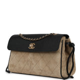 Chanel "Urban Essential" Flap Bag Dark Beige Suede, Black Calfskin Gold Hardware - Thumbnail View 5
