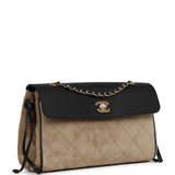 Chanel "Urban Essential" Flap Bag Dark Beige Suede, Black Calfskin Gold Hardware - Thumbnail View 2