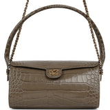 Chanel Barrel Clutch Bag with Chain Dark Khaki Croc Embossed Calfskin Gold Hardware - Thumbnail View 1